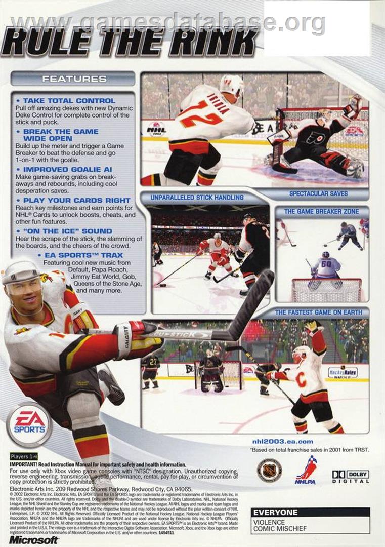 NHL 2003 - Microsoft Xbox - Artwork - Box Back