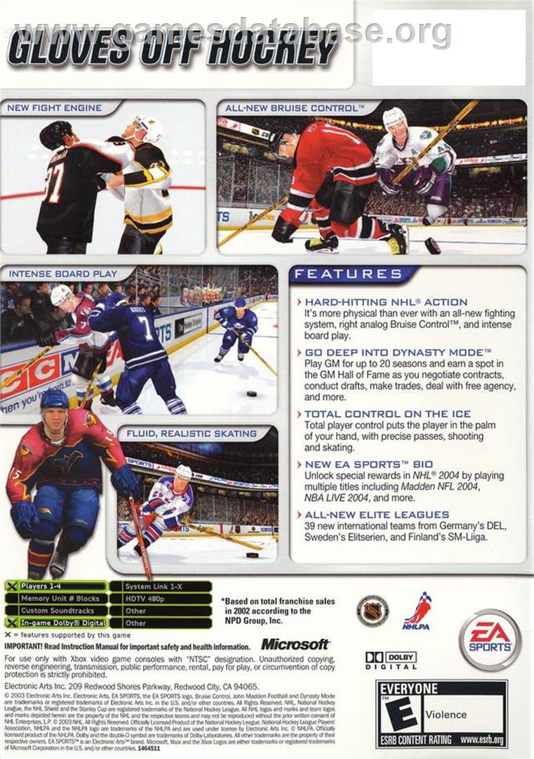 NHL 2004 - Microsoft Xbox - Artwork - Box Back