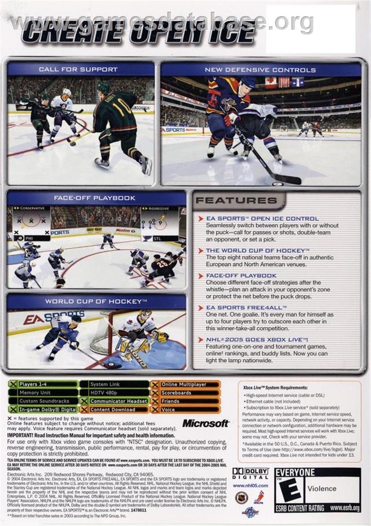 NHL 2005 - Microsoft Xbox - Artwork - Box Back