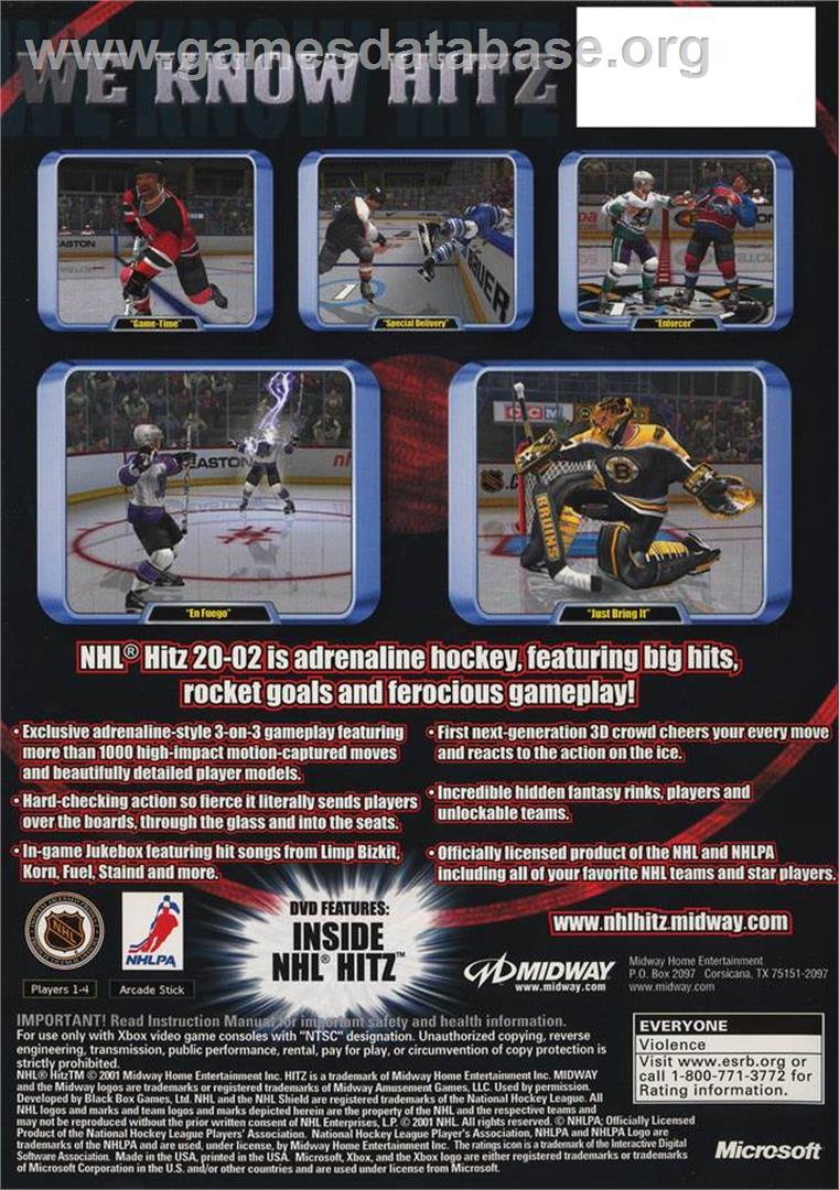 NHL Hitz 20-02 - Microsoft Xbox - Artwork - Box Back