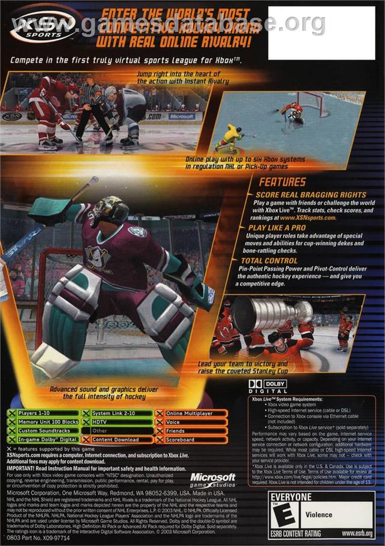 NHL Rivals 2004 - Microsoft Xbox - Artwork - Box Back