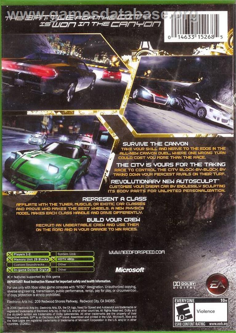 Need for Speed: Carbon - Microsoft Xbox - Artwork - Box Back