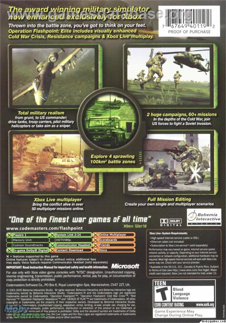 Operation Flashpoint: Elite - Microsoft Xbox - Artwork - Box Back