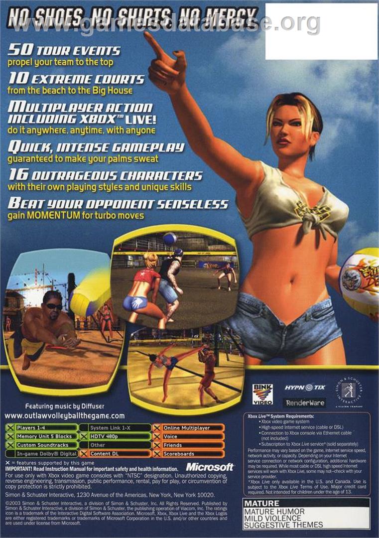 Outlaw Volleyball - Microsoft Xbox - Artwork - Box Back