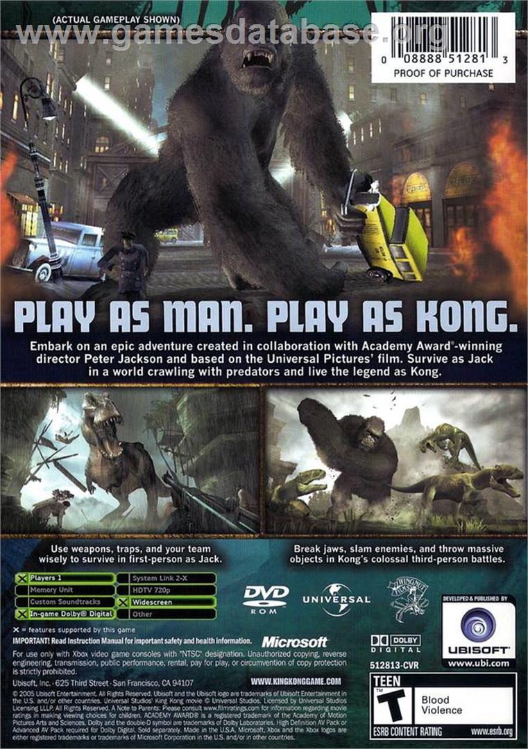 Peter Jackson's King Kong: The Official Game of the Movie - Microsoft Xbox - Artwork - Box Back