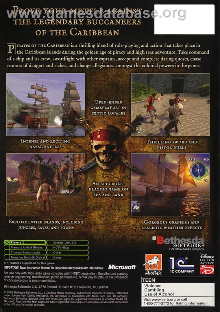 Pirates of the Caribbean - Microsoft Xbox - Artwork - Box Back