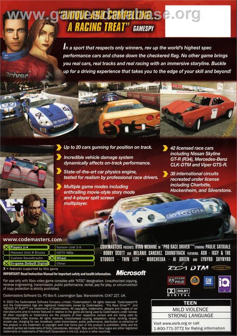 Pro Race Driver - Microsoft Xbox - Artwork - Box Back