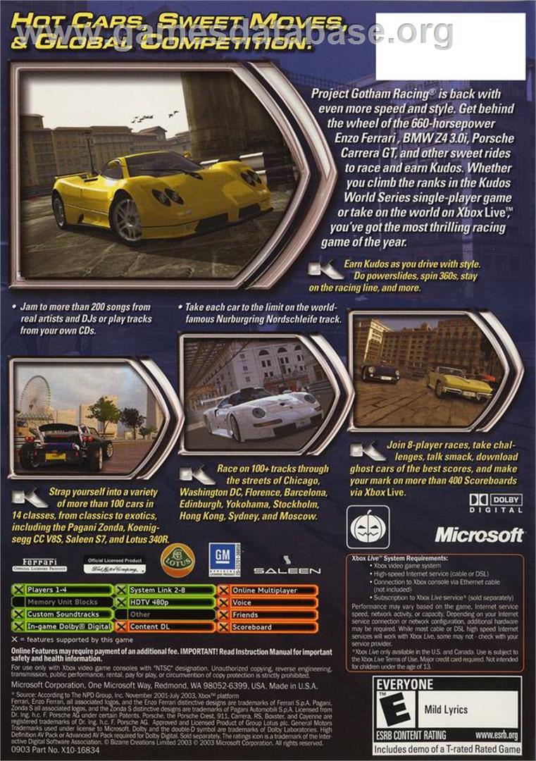 Project Gotham Racing 2 - Microsoft Xbox - Artwork - Box Back