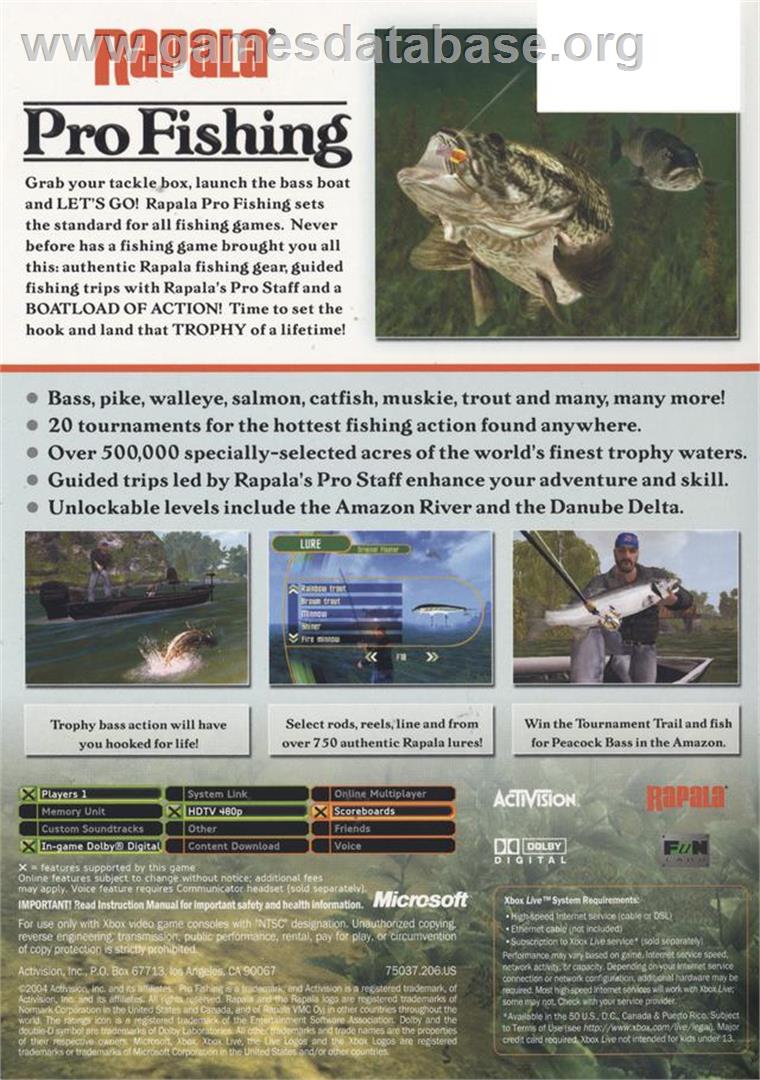 Rapala Pro Fishing - Microsoft Xbox - Artwork - Box Back