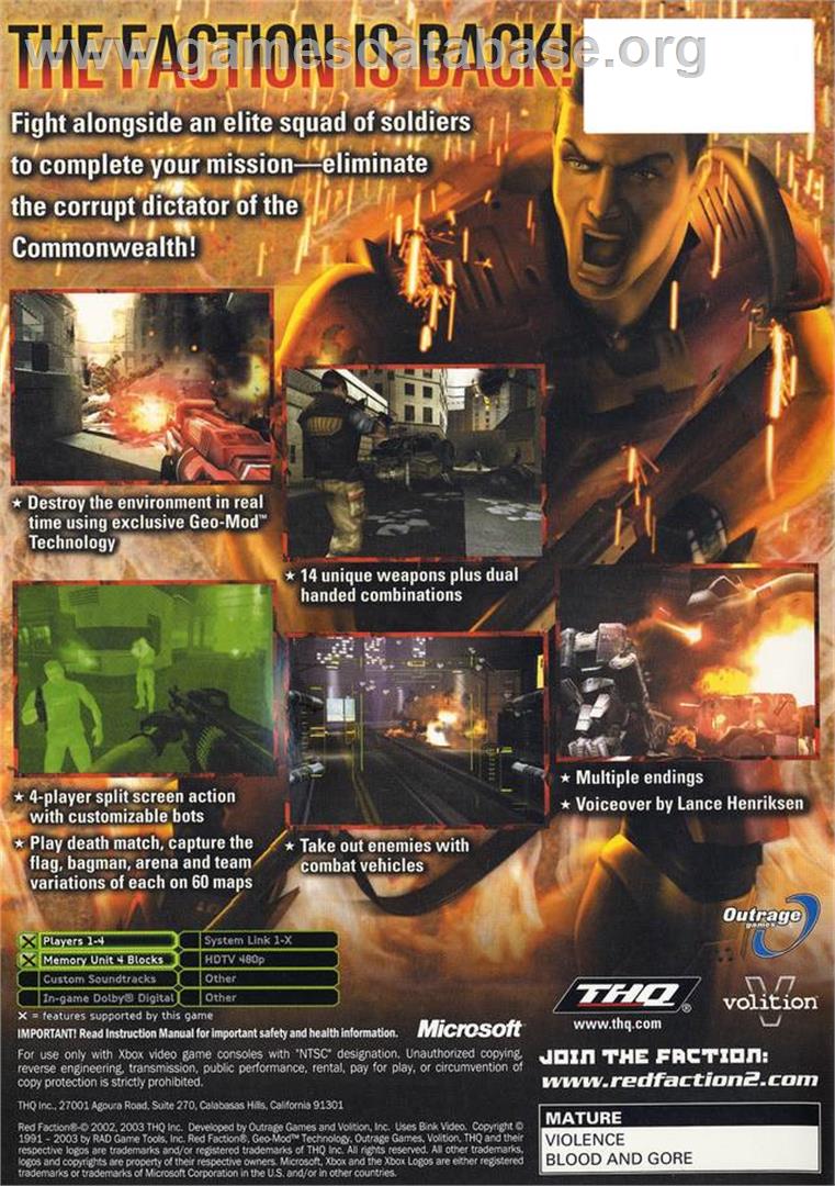 Red Faction 2 - Microsoft Xbox - Artwork - Box Back