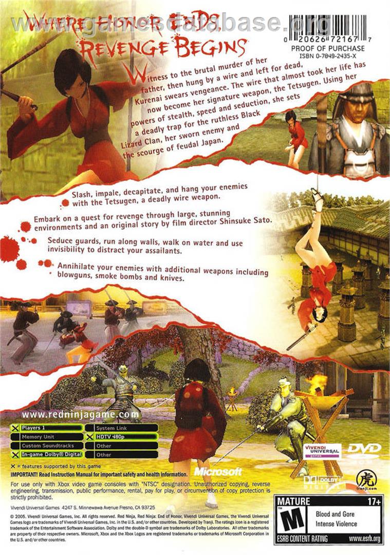 Red Ninja: End of Honor - Microsoft Xbox - Artwork - Box Back