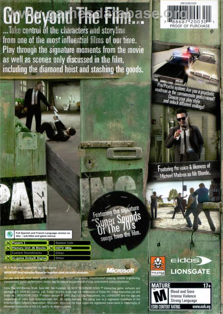 Reservoir Dogs - Microsoft Xbox - Artwork - Box Back
