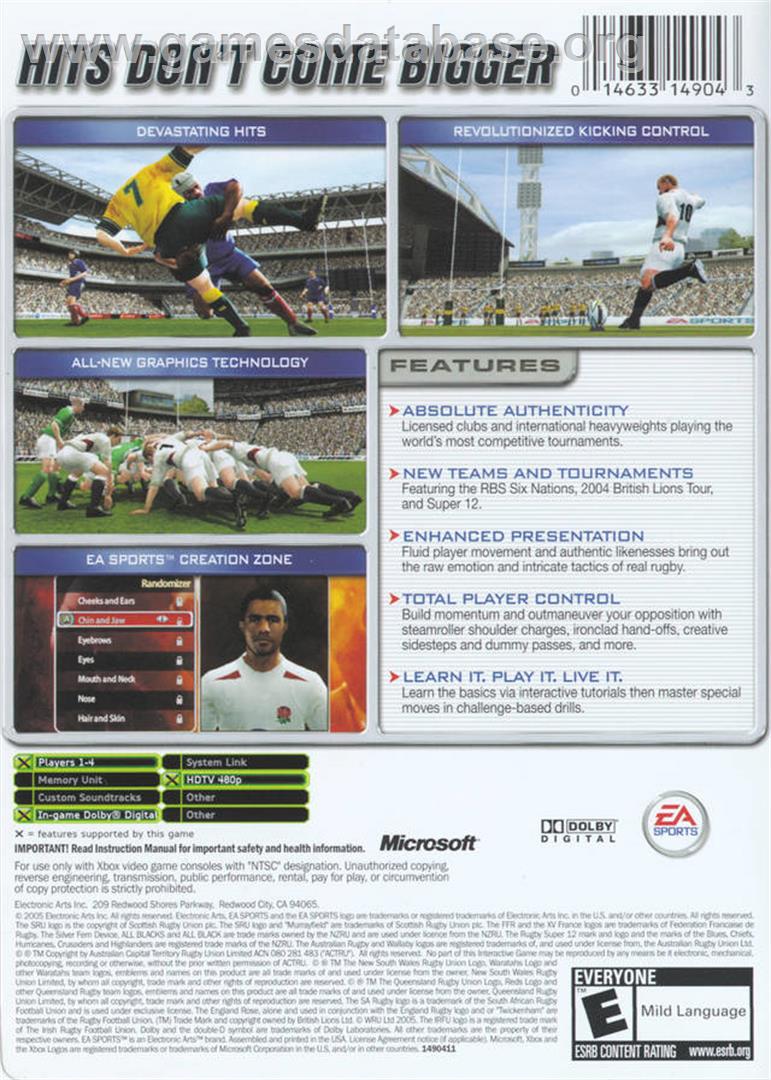 Rugby 2005 - Microsoft Xbox - Artwork - Box Back