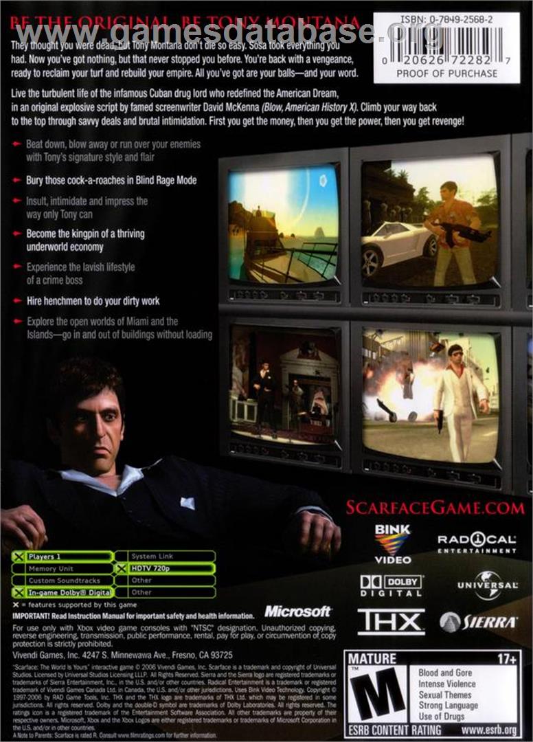 Scarface: The World is Yours - Microsoft Xbox - Artwork - Box Back