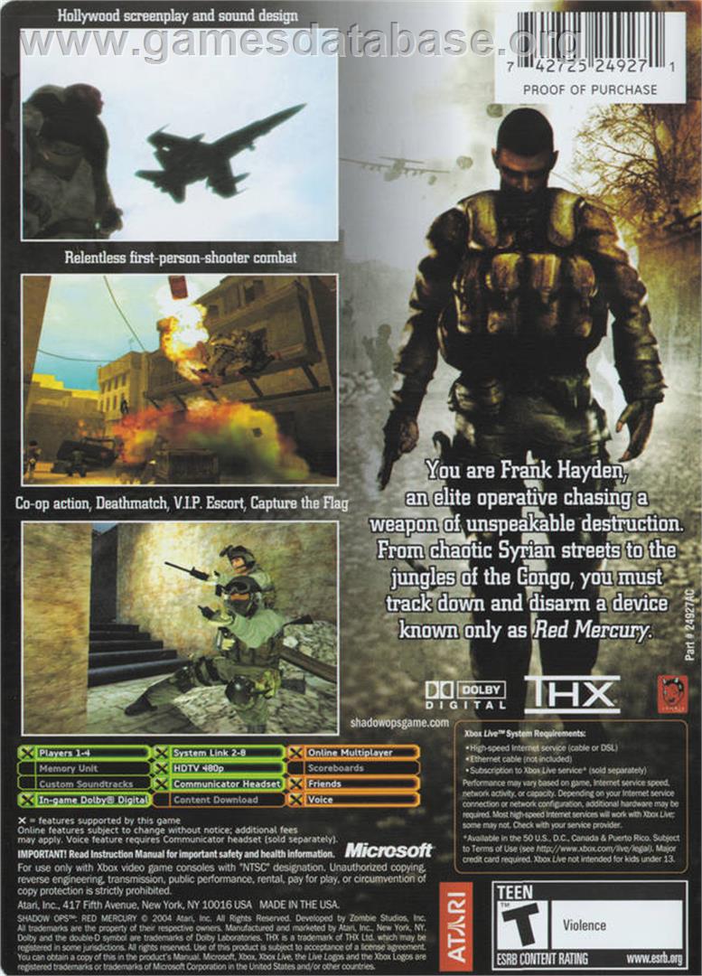 Shadow Ops: Red Mercury - Microsoft Xbox - Artwork - Box Back
