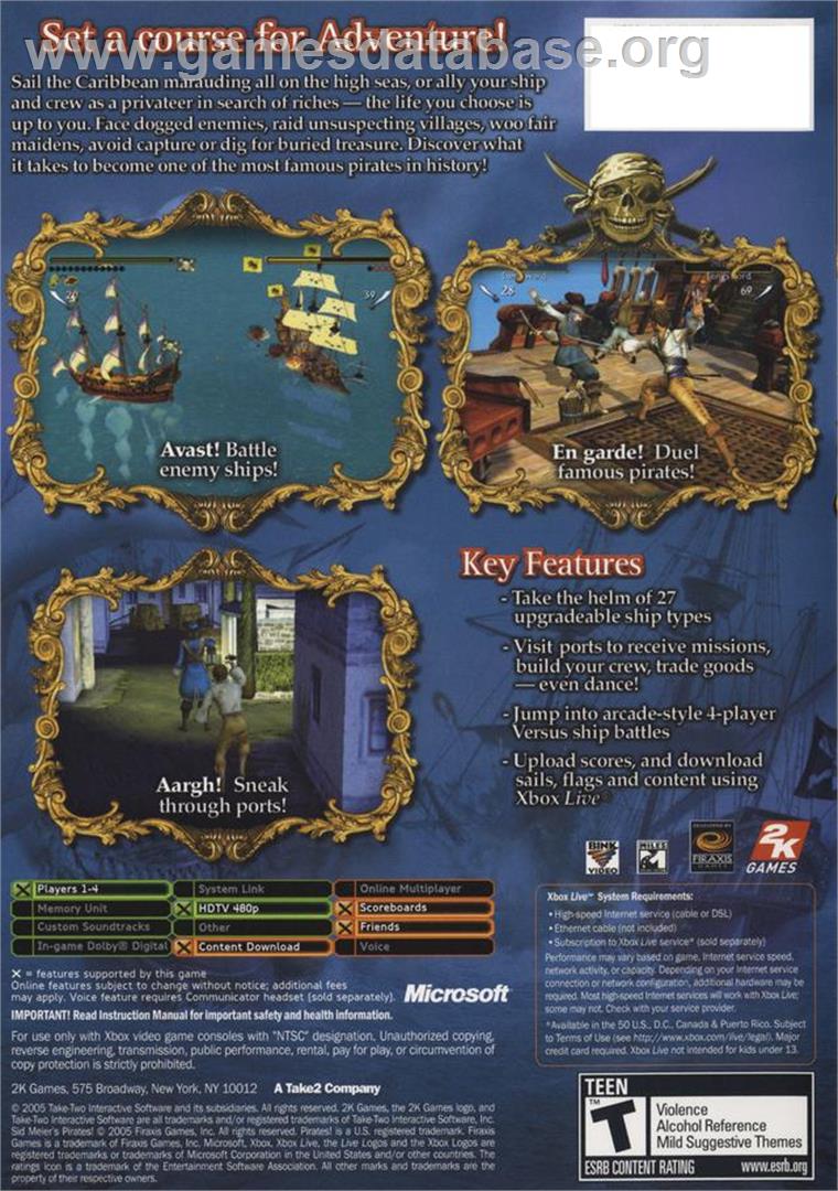 Sid Meier's Pirates - Microsoft Xbox - Artwork - Box Back