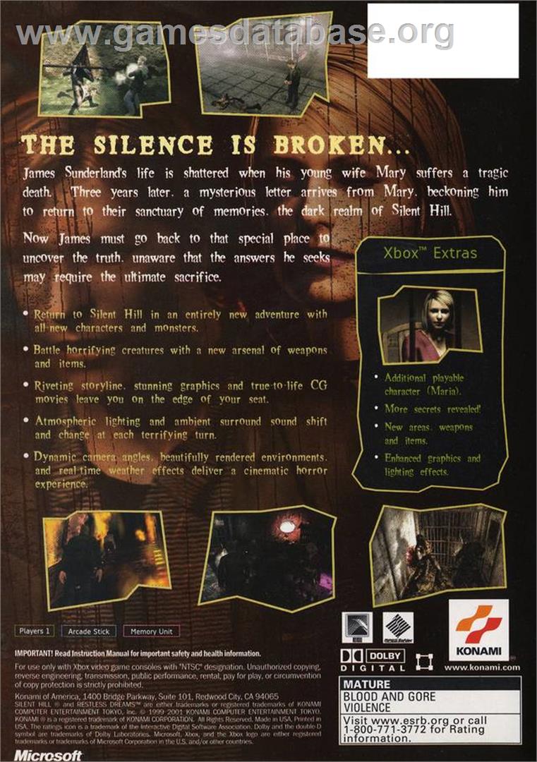 Silent Hill 2: Restless Dreams - Microsoft Xbox - Artwork - Box Back