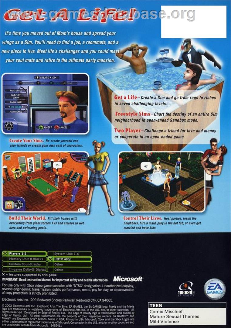 Sims - Microsoft Xbox - Artwork - Box Back