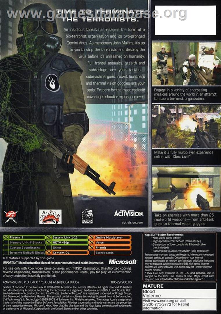 Soldier of Fortune II: Double Helix - Microsoft Xbox - Artwork - Box Back