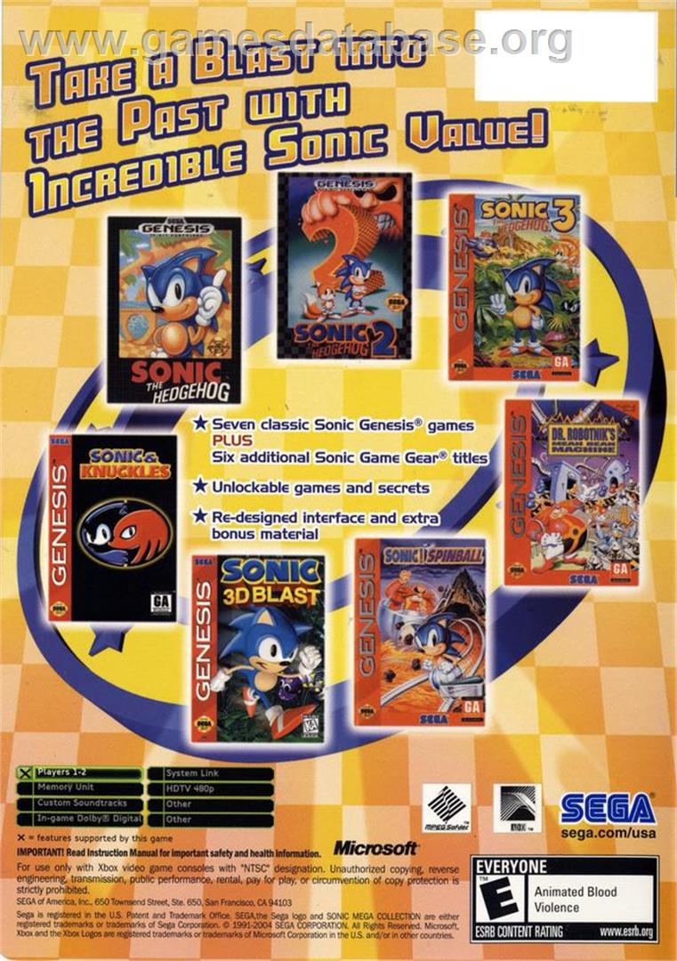Sonic Mega Collection Plus - Microsoft Xbox - Artwork - Box Back