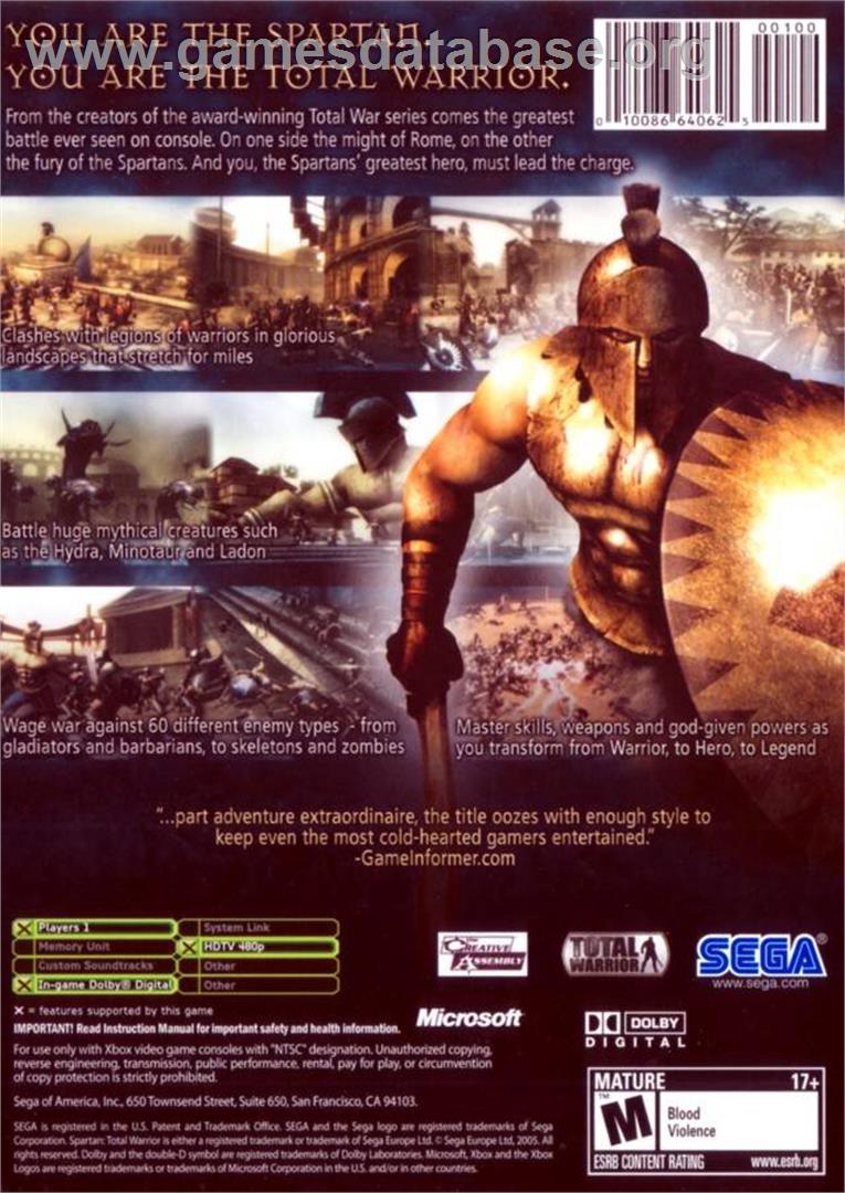 Spartan: Total Warrior - Microsoft Xbox - Artwork - Box Back