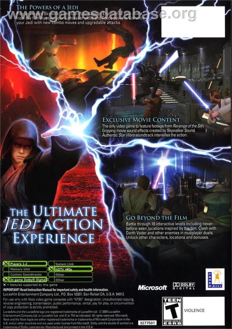 Star Wars: Episode III - Revenge of the Sith - Microsoft Xbox - Artwork - Box Back