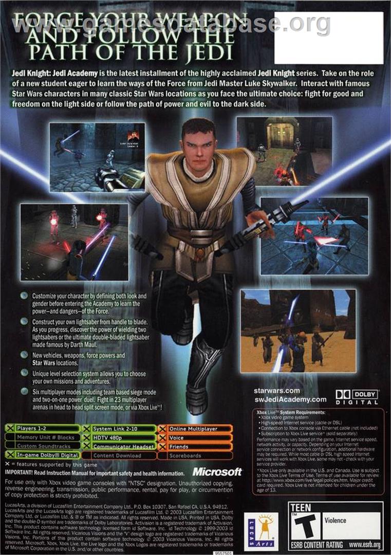 Star Wars: Jedi Knight - Jedi Academy - Microsoft Xbox - Artwork - Box Back