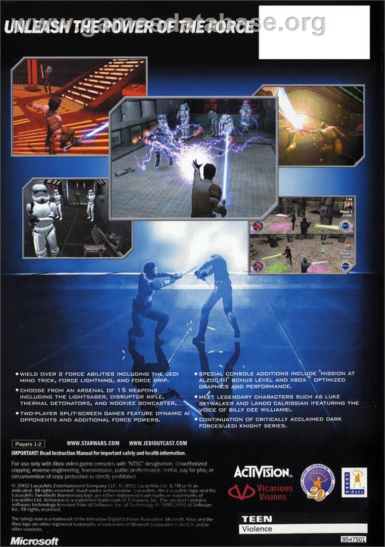 Star Wars: Jedi Knight II - Jedi Outcast - Microsoft Xbox - Artwork - Box Back