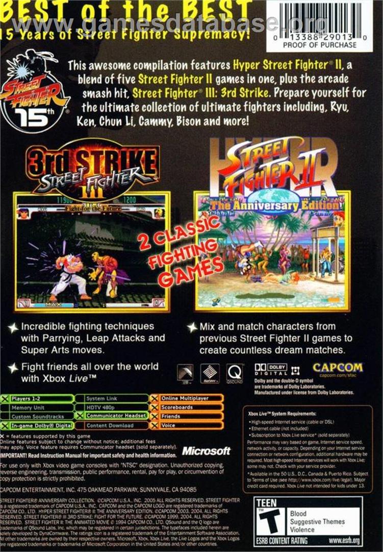 Street Fighter: Anniversary Collection - Microsoft Xbox - Artwork - Box Back