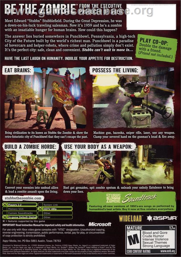 Stubbs the Zombie in Rebel Without a Pulse - Microsoft Xbox - Artwork - Box Back