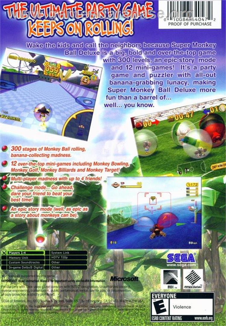 Super Monkey Ball Deluxe - Microsoft Xbox - Artwork - Box Back