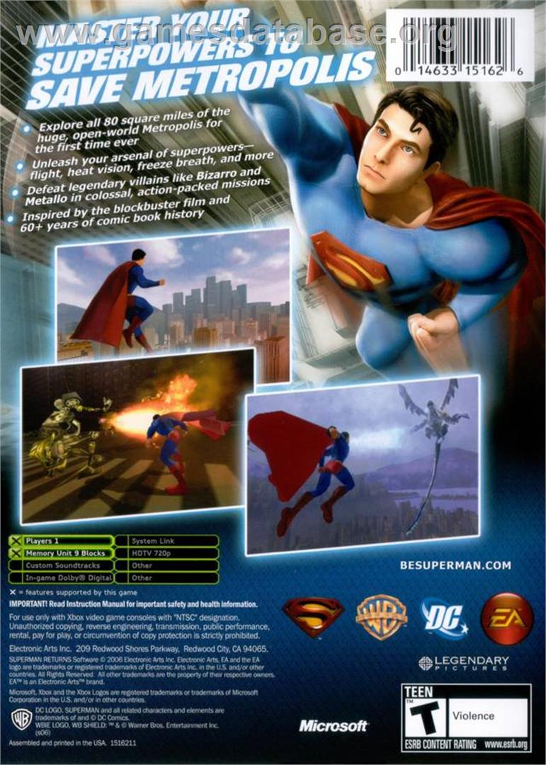 Superman Returns - Microsoft Xbox - Artwork - Box Back