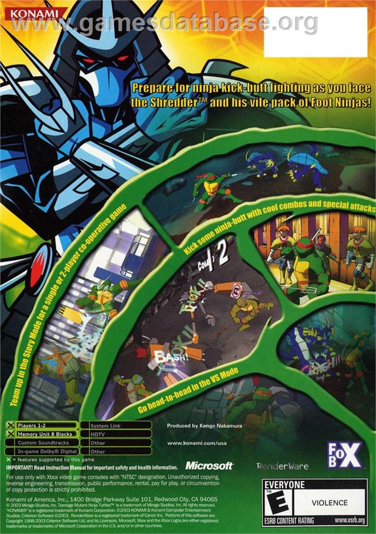 Teenage Mutant Ninja Turtles: Mutant Melee - Microsoft Xbox - Artwork - Box Back
