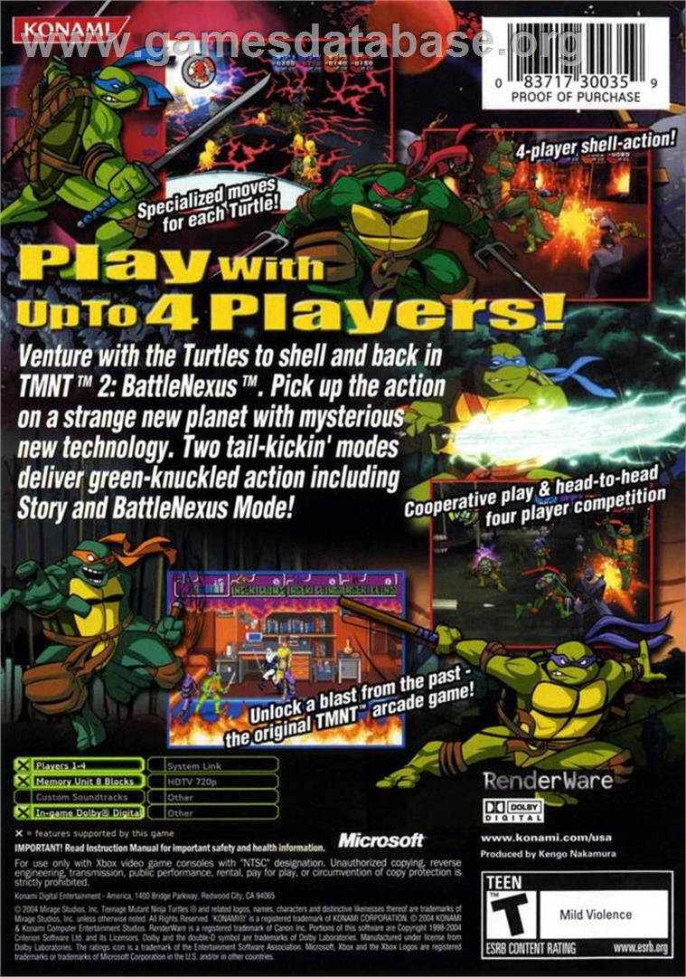 Teenage Mutant Ninja Turtles 2: Battle Nexus - Microsoft Xbox - Artwork - Box Back