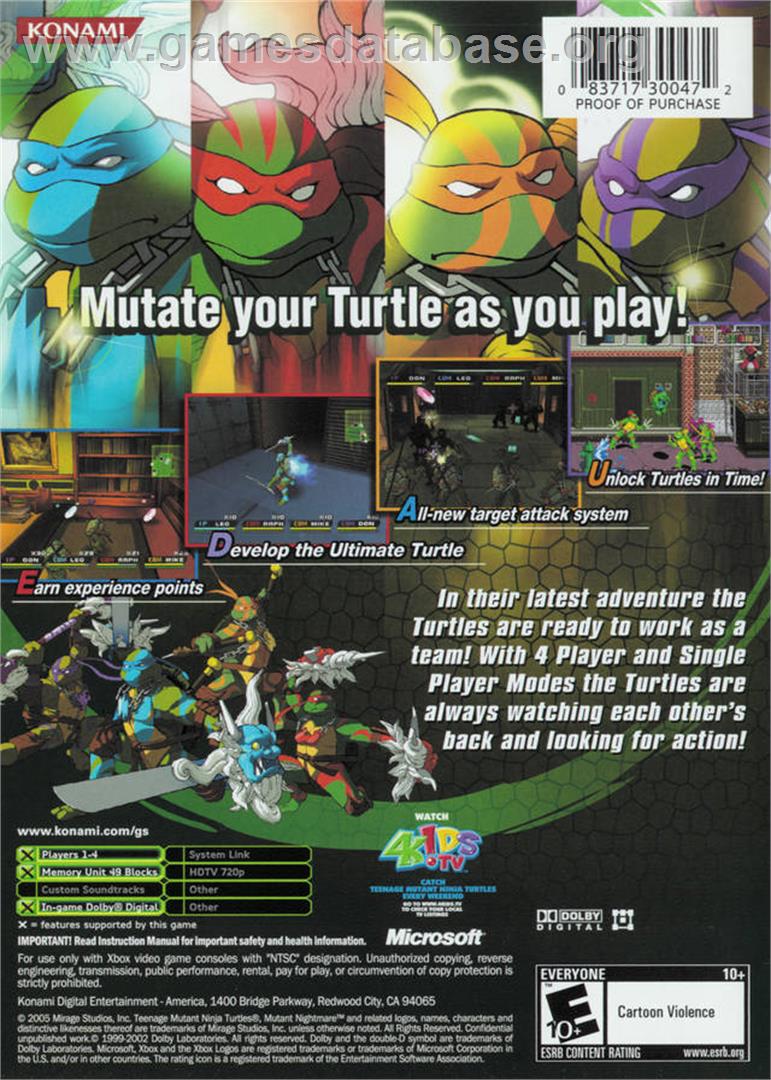 Teenage Mutant Ninja Turtles 3: Mutant Nightmare - Microsoft Xbox - Artwork - Box Back