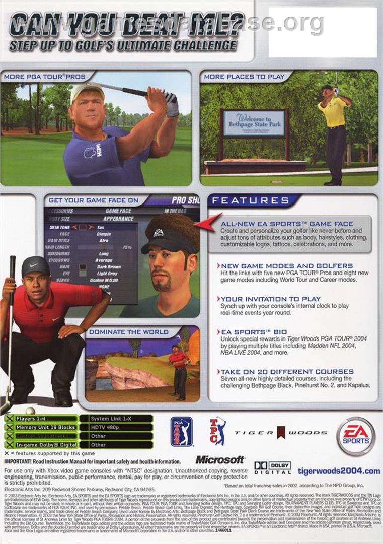Tiger Woods PGA Tour 2004 - Microsoft Xbox - Artwork - Box Back