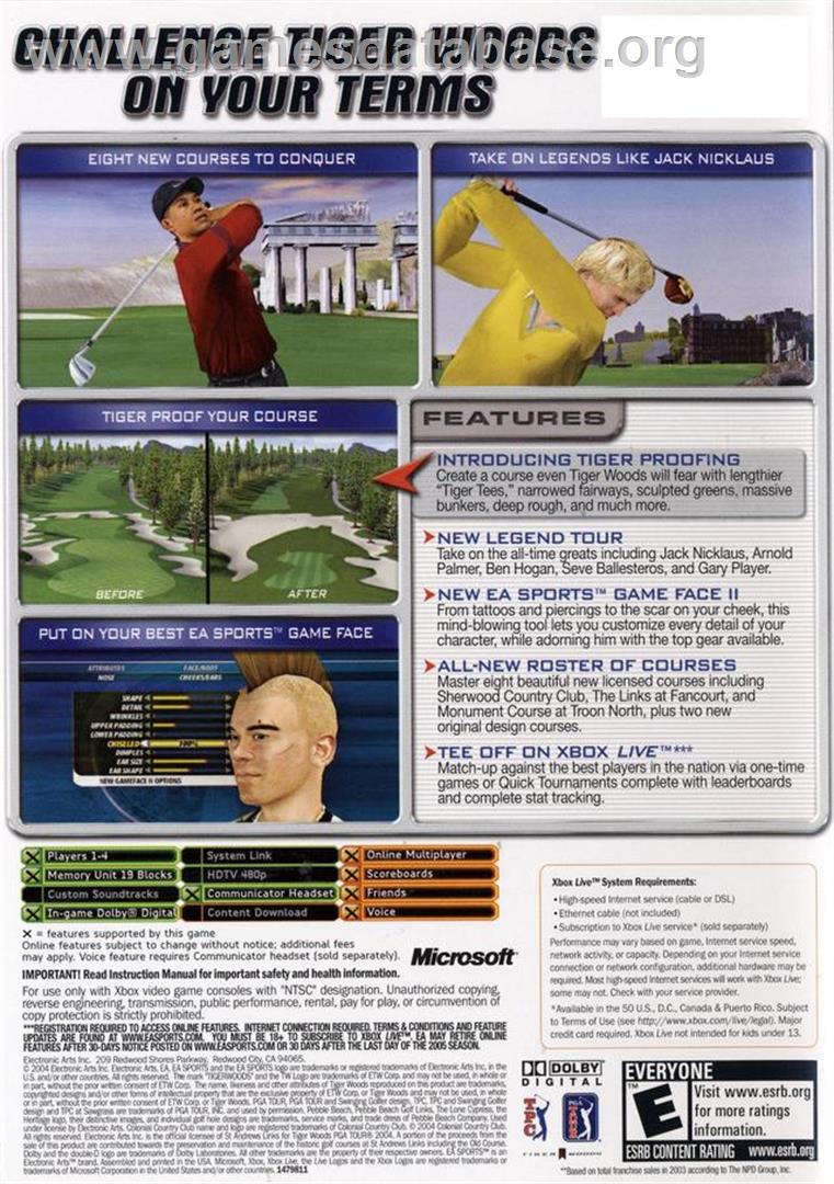 Tiger Woods PGA Tour 2005 - Microsoft Xbox - Artwork - Box Back