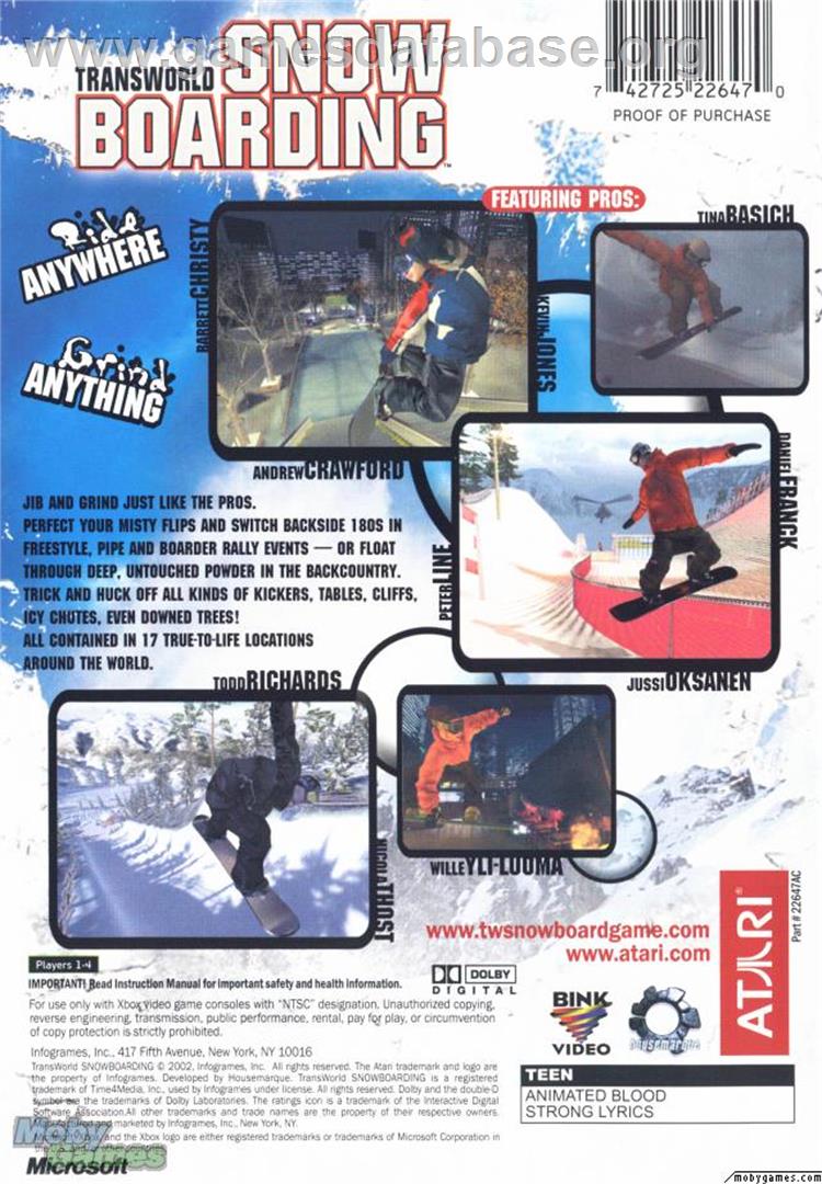 TransWorld Snowboarding - Microsoft Xbox - Artwork - Box Back