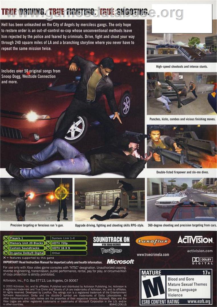 True Crime: Streets of LA - Microsoft Xbox - Artwork - Box Back