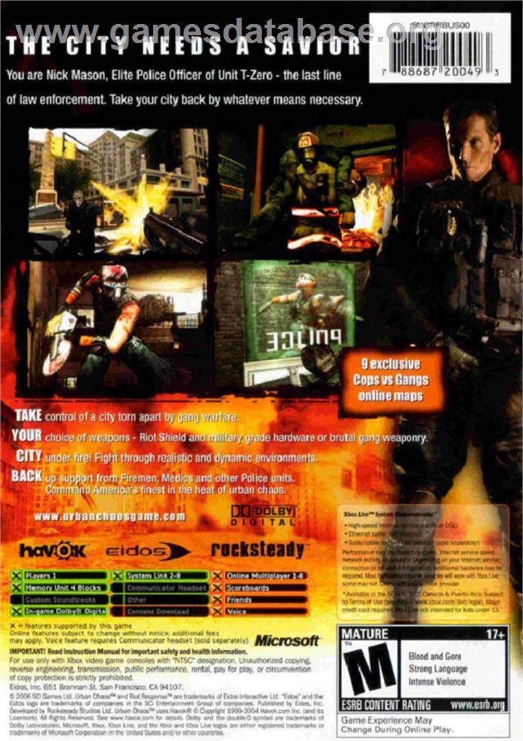 Urban Chaos: Riot Response - Microsoft Xbox - Artwork - Box Back