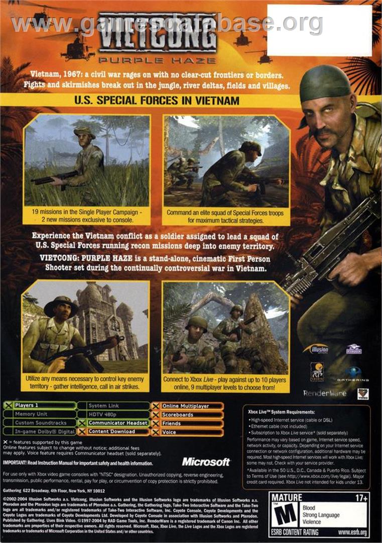 Vietcong: Purple Haze - Microsoft Xbox - Artwork - Box Back