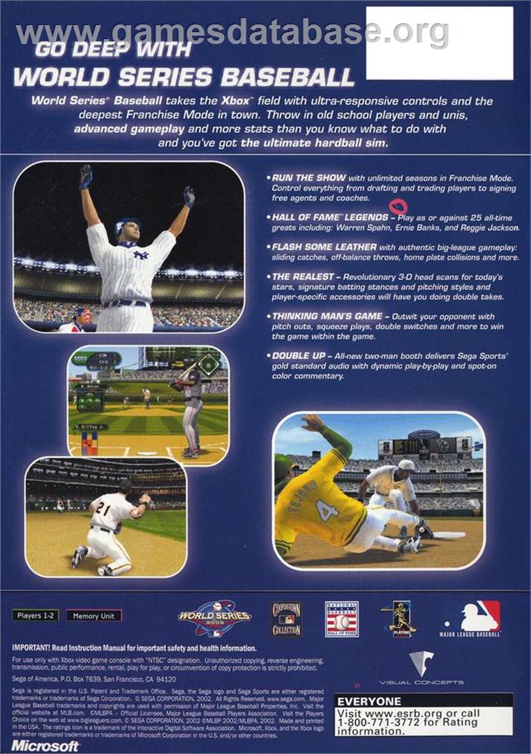 World Series Baseball - Microsoft Xbox - Artwork - Box Back