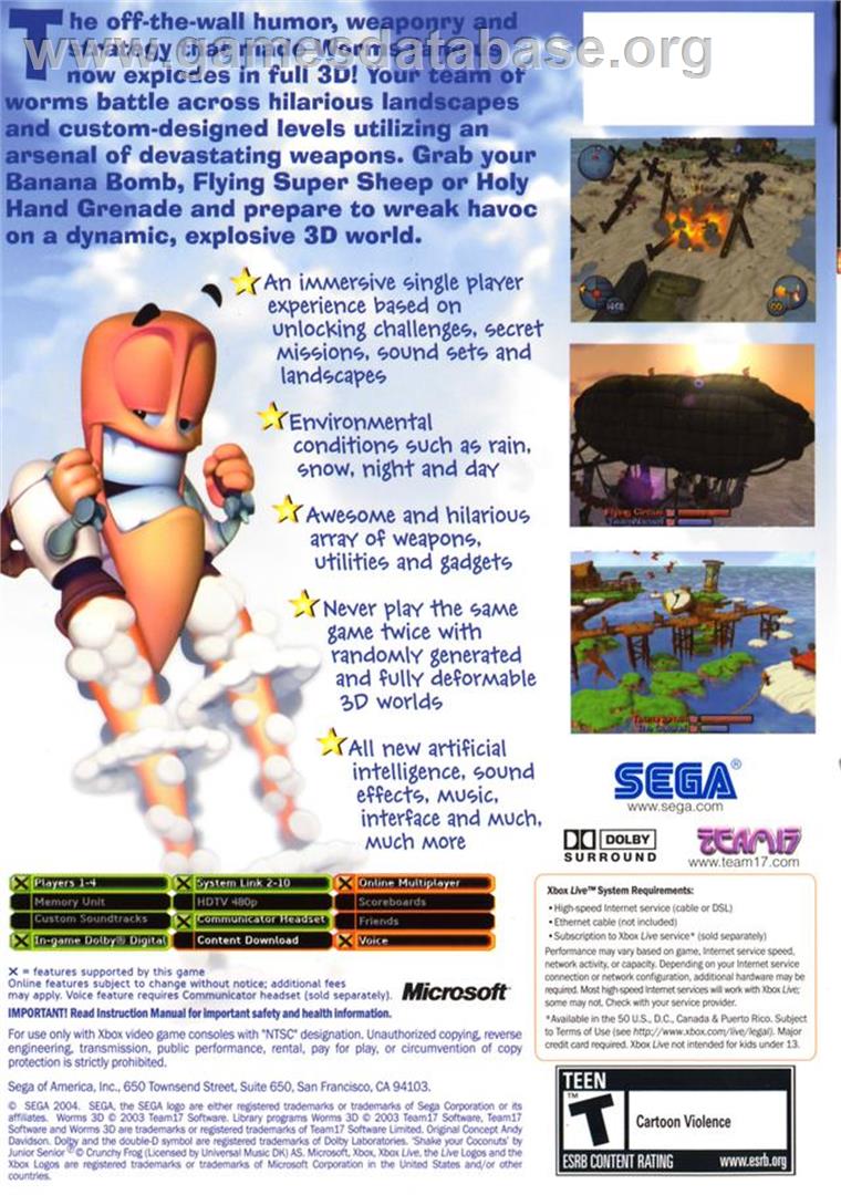 Worms 3D - Microsoft Xbox - Artwork - Box Back