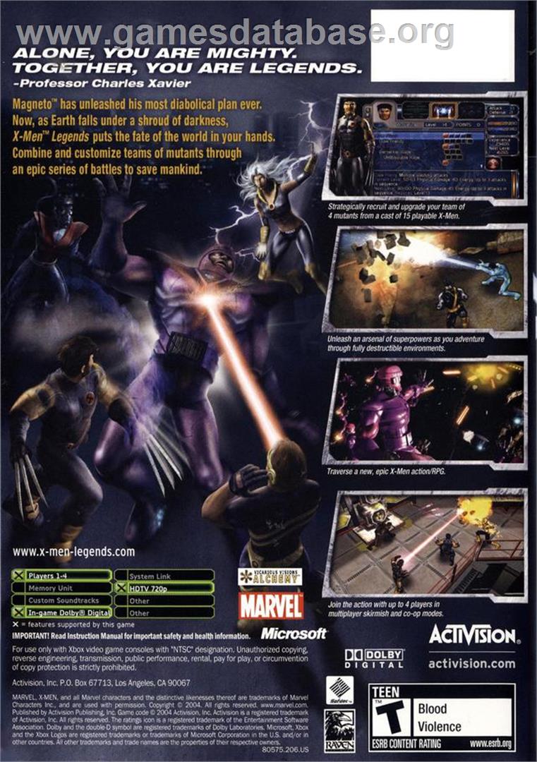 X-Men: Legends - Microsoft Xbox - Artwork - Box Back