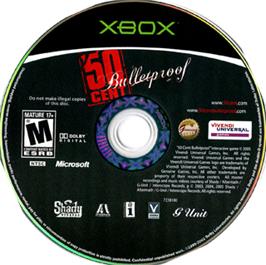 Artwork on the CD for 50 Cent: Bulletproof on the Microsoft Xbox.