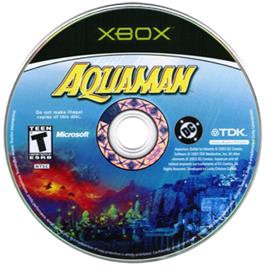 Artwork on the CD for Aquaman: Battle for Atlantis on the Microsoft Xbox.