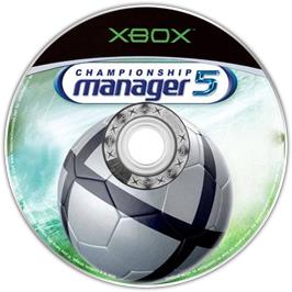 Artwork on the CD for Championship Manager 5 on the Microsoft Xbox.