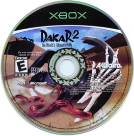 Artwork on the CD for Dakar 2: The World's Ultimate Rally on the Microsoft Xbox.
