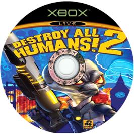 Artwork on the CD for Destroy All Humans! 2 on the Microsoft Xbox.
