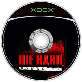 Artwork on the CD for Die Hard: Vendetta on the Microsoft Xbox.